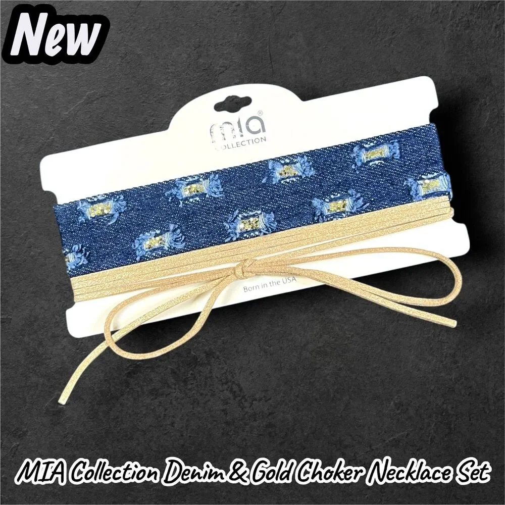 NEW MIA Collection Denim & Gold Choker Necklace Set (2 Piece)